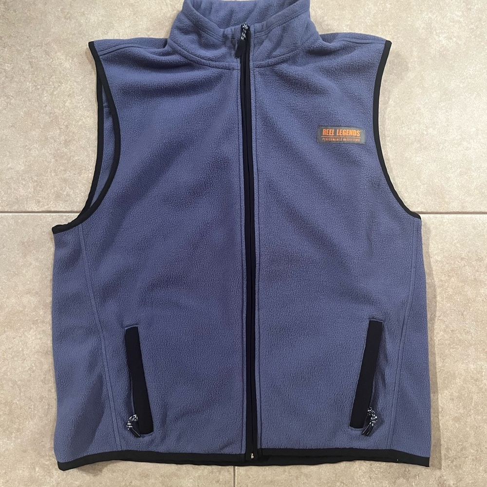 REEL Legends Full Zip Vest-Men's M Blue Fleece Sleeveless Outdoors Casual
